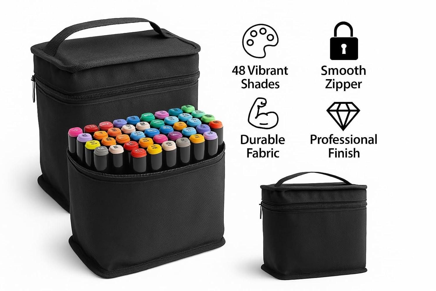 Touch Art Markers Set 48 Colors Dual-Tip Brush and Chisel Design with Carrying Case