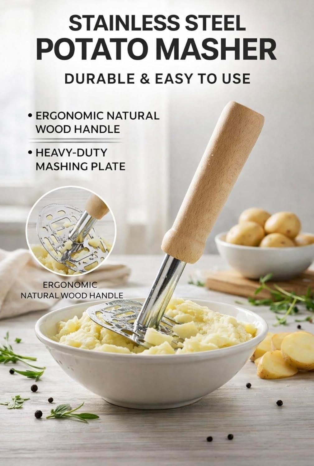 RusticGrip Square Potato Masher 🥔✨
